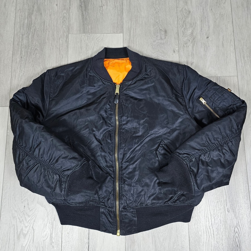 Alpha Industries MA-1 Bomber Flight Jacket Mens XL Black Orange Reversible Zip